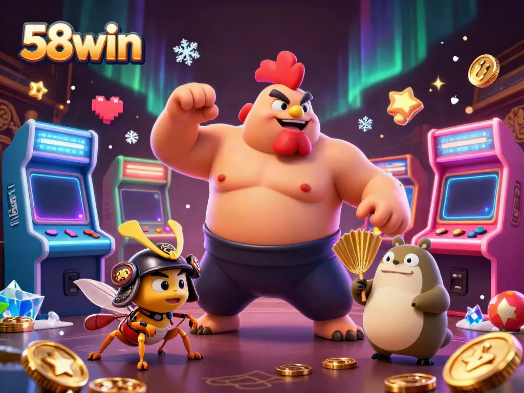 A vibrant 3D casino scene showcasing 58win characters, perfect for exciting gaming experiences.