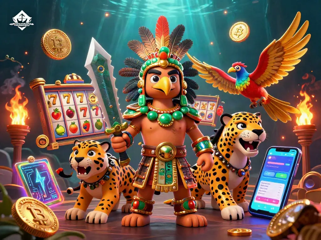 Experience thrilling action with artmageddonla as Aztec warriors engage in slot machine gameplay.
