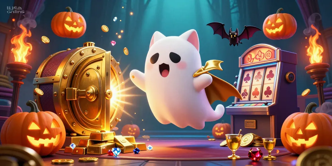 Experience the excitement of usa online casinos with this vibrant casino scene featuring a ghost cat and treasures.