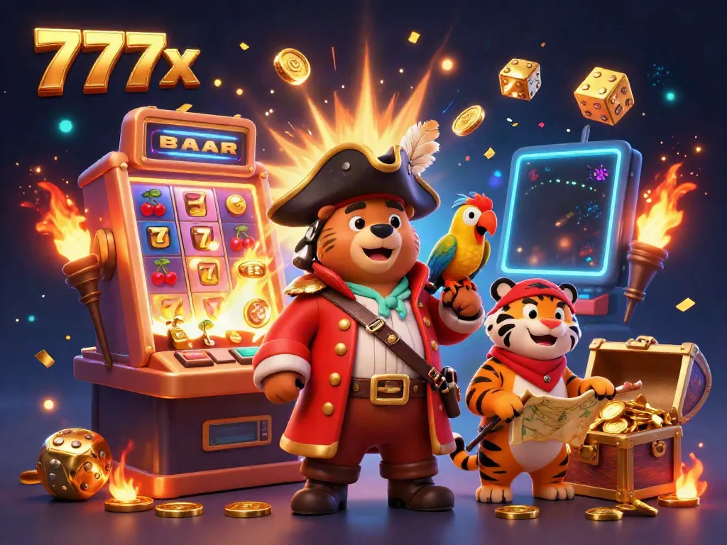 Experience the excitement of winning at 777x with this vibrant 3D casino scene.