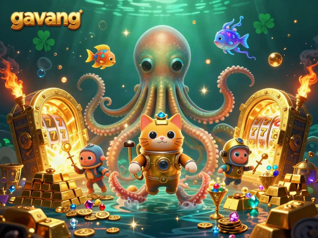 Engage in thrilling gaming with the gavang platform and its vibrant 3D treasure scene.