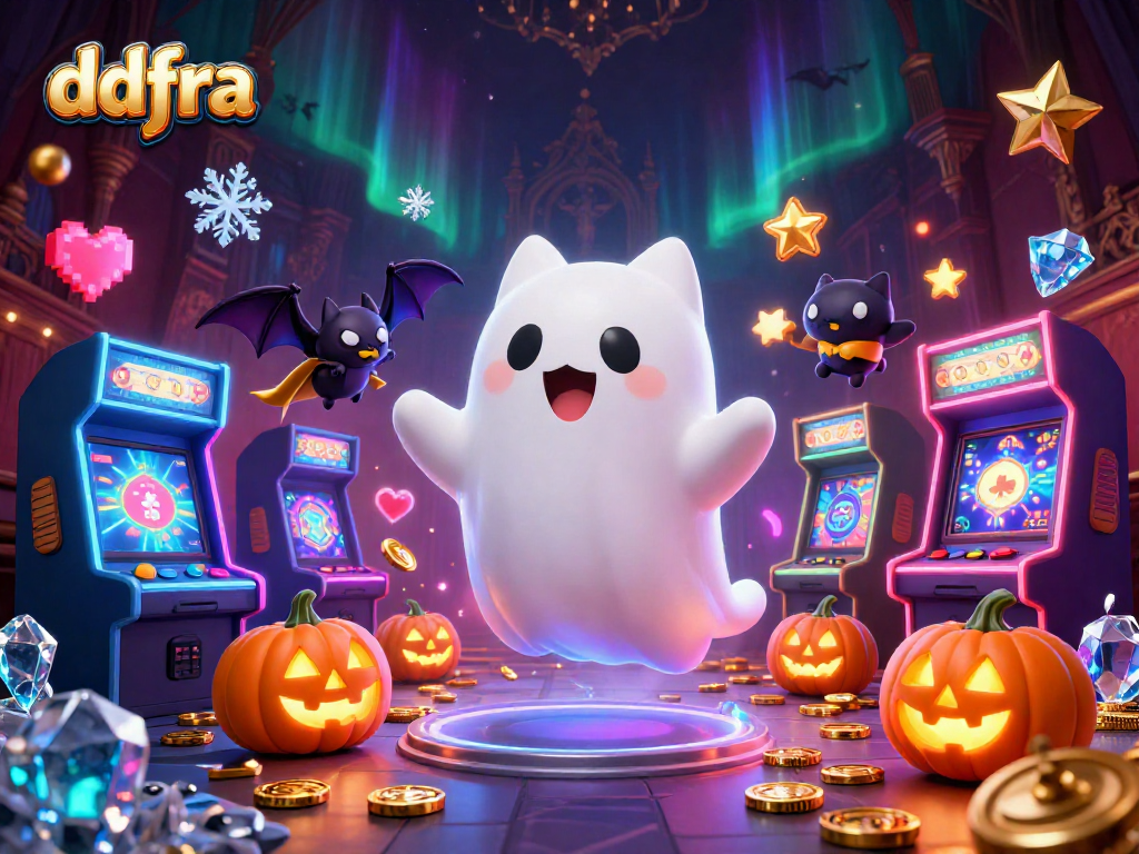 Engaging ddfra ghost cat and bat in a haunted casino, embodying excitement and fun.