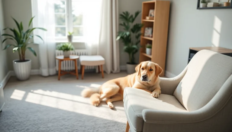 Enhance your understanding of depression treatment in a serene therapy room with a calming therapy dog.
