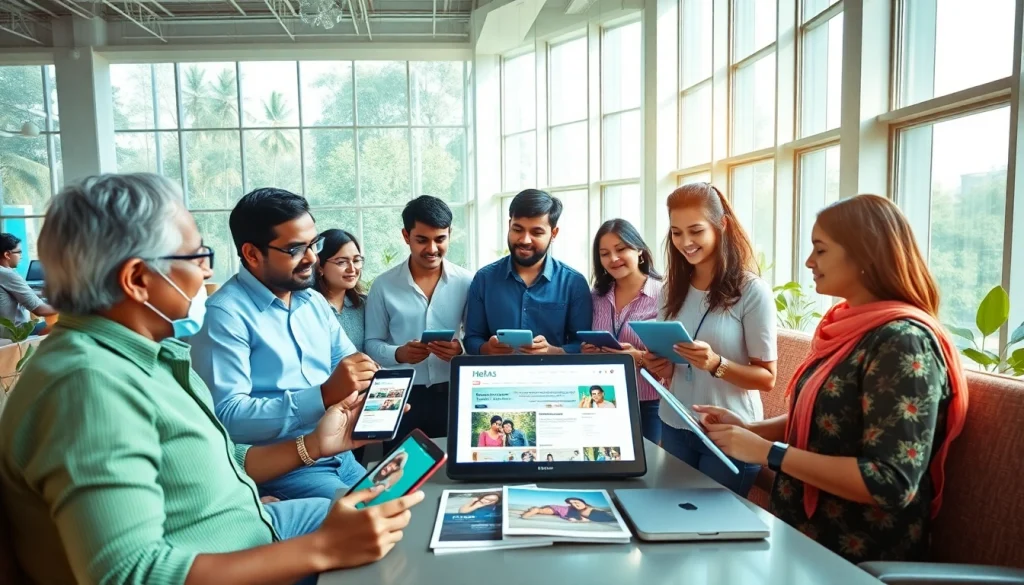 Engaging digital marketplace scene showcasing Hela Ad services in Sri Lanka with diverse professionals.