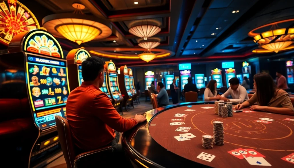 Experience the thrill of doaslot login at an elegant casino featuring vibrant slot machines.