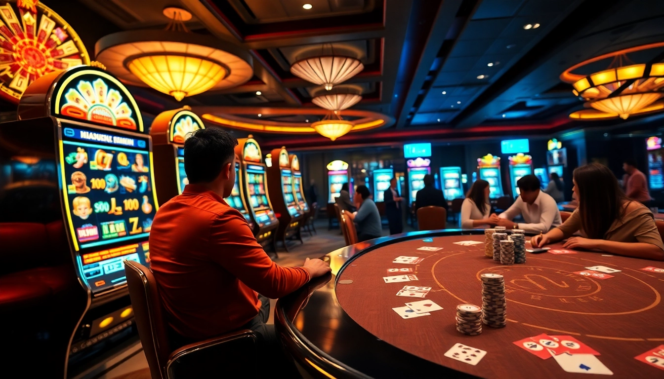 Experience the thrill of doaslot login at an elegant casino featuring vibrant slot machines.