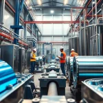 Zinc plating Malaysia: A professional plating facility showcasing blue zinc-plated components and advanced machinery.