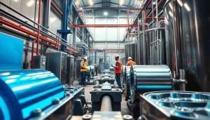 Zinc plating Malaysia: A professional plating facility showcasing blue zinc-plated components and advanced machinery.