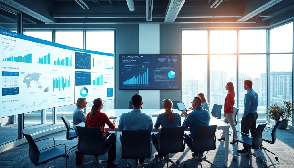 Professional team discussing logo ik ERP solutions in a modern workspace.