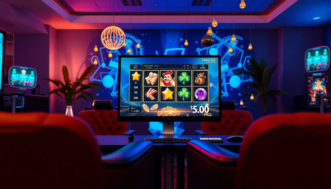 Experience the thrill of hoki138 pro with an engaging online gambling scene showcasing vibrant slot game graphics.