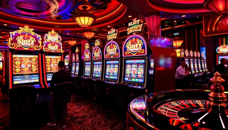 Experience Slot777 excitement with vibrant slot machines and enthusiastic players.
