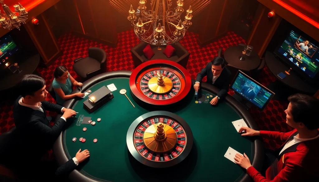 A high-stakes poker scene showcasing 7mcn betting slips and dynamic player engagement at a luxurious casino.
