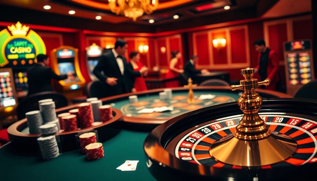 C54.gb.net offers a thrilling casino experience, showcasing poker chips and a roulette wheel in a luxurious setting.