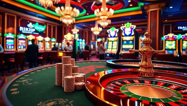 Experience the excitement of rikvip gaming with luxurious casino tables and vibrant visuals.