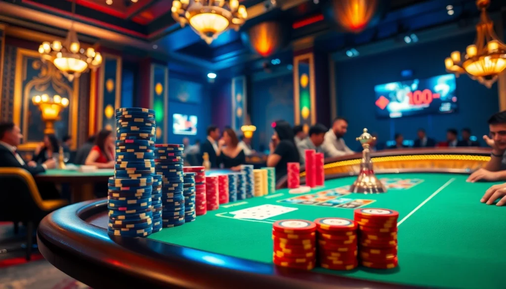 Players enjoying a thrilling MK8 casino experience at a vibrant poker table.