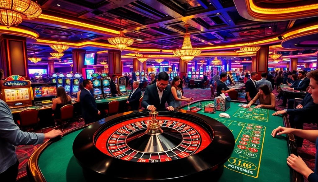 Players engaging with the exciting XX88 casino atmosphere, focusing on a roulette table and poker chips.