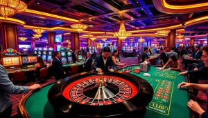 Players engaging with the exciting XX88 casino atmosphere, focusing on a roulette table and poker chips.