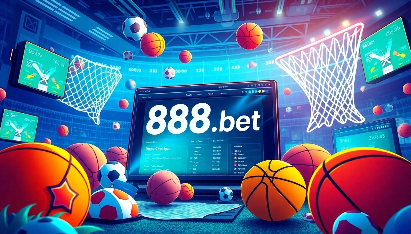 Exciting digital sports betting interface on 888b.bet showcasing football and basketball elements.