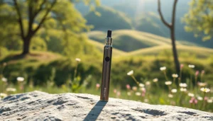 Buy DMT vape pen displayed beautifully in a natural setting with greenery.