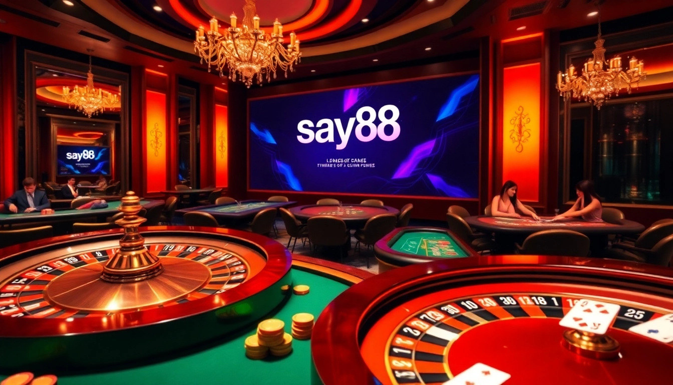 Excited gamblers engaging gameplay at say88 nhà cái casino scene.