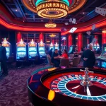 Players enjoying exciting games at lc88.art's vibrant casino atmosphere filled with roulette tables and slot machines.