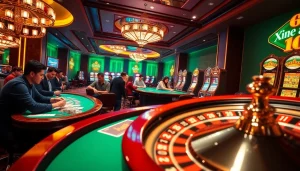 Excited players at the xin88it casino engaging in high-stakes poker and roulette gaming