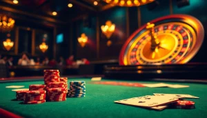 Win79 nhận thưởng displayed at an exciting casino gaming table filled with poker chips and cards.