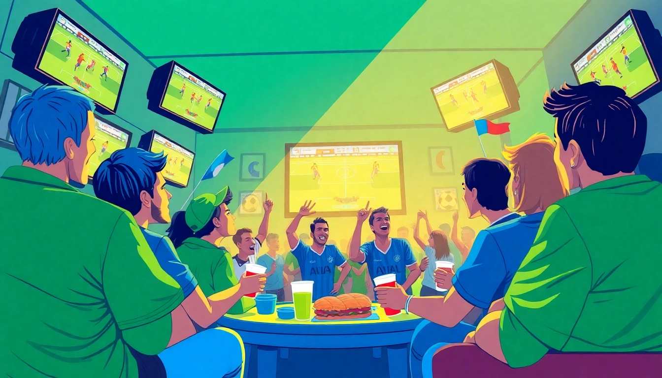 Engaged fans watching football on joemadfan.com with excitement and camaraderie.