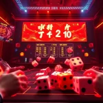 Tài Xỉu game interface with rolling dice and vibrant graphics, showcasing an exciting online gambling experience.