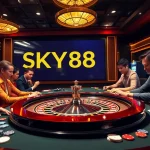 Engaging roulette game at SKY88 bị bắt casino with players placing bets and colorful chips.