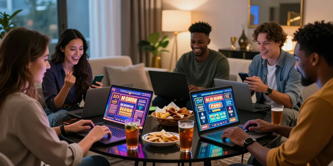 Exciting online credit card casinos experience with diverse players enjoying virtual gaming at home.