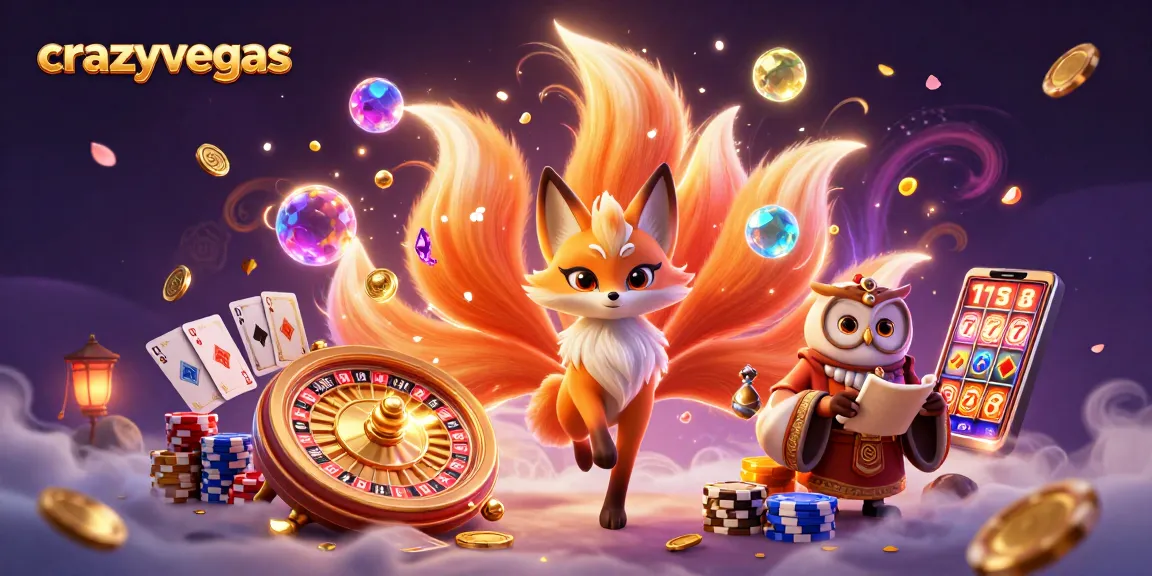 Experience the thrill of gaming with crazyvegas, featuring a vibrant nine-tailed fox and dazzling casino elements.