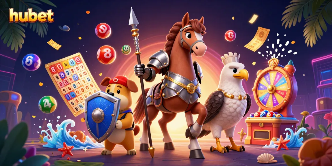 Spin vibrant lottery balls while playing hubet games with knights, puppies, and falcons.