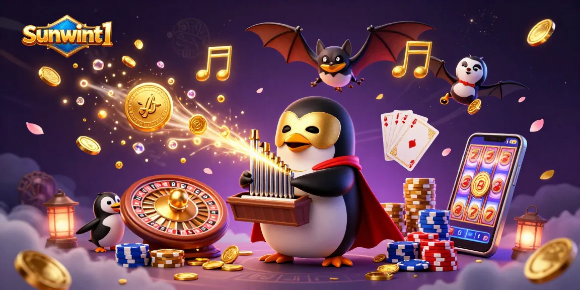 Experience thrilling wins with sunwint1's vibrant casino elements in a dynamic 3D illustration.