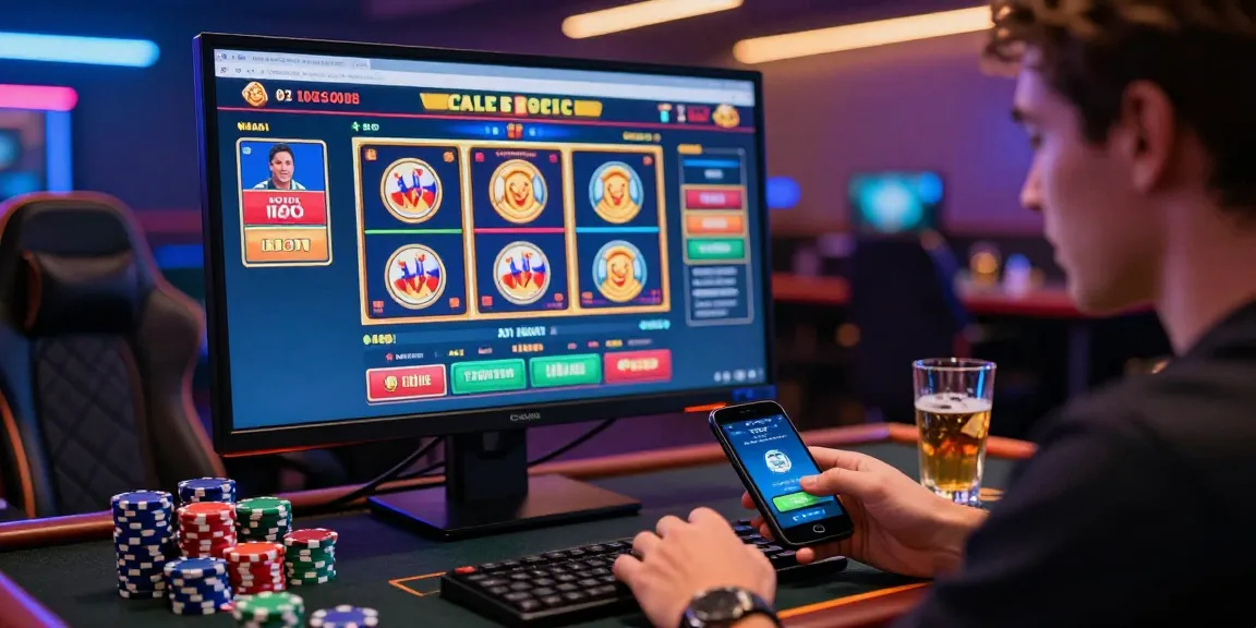 Exciting scene of a player engaging with credit card casinos online, showcasing vibrant slot games and fast payments.